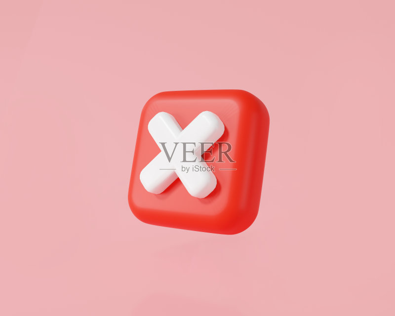 粉色背景上的红色错误标记3D图标图标素材