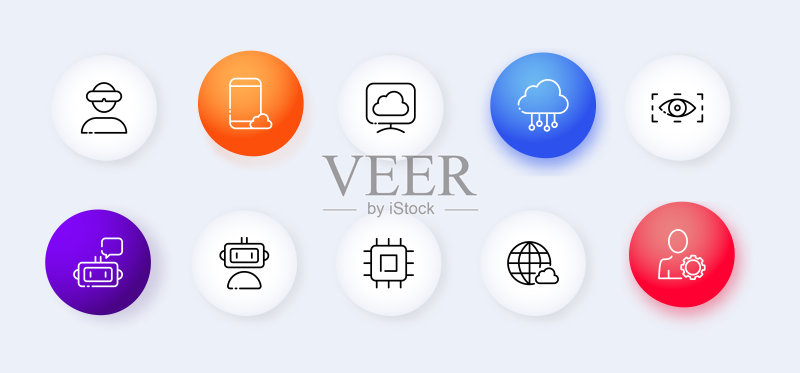 新拟物风格小工具线性图标合集：VR眼镜、智能手机、云存储等图标素材