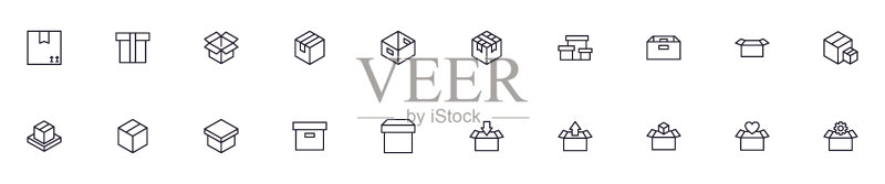 盒子概念：高质量盒子线条图标集，可用于网站、宣传单、banner和网店等图标素材