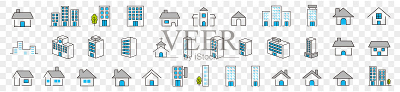 简约建筑房屋线条图标合集图标素材