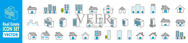 简约建筑房屋线条图标合集图标素材