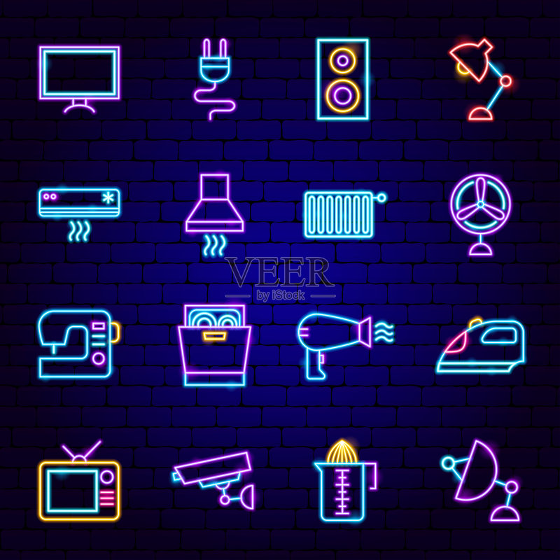 家用电子产品霓虹灯图标合集图标素材