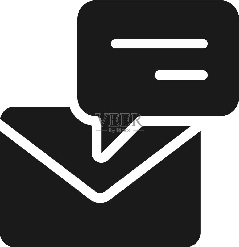 带信封的黑色字形对话气泡图标图标素材