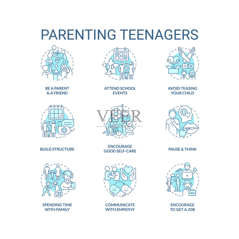 青少年育儿概念图标集图标素材
