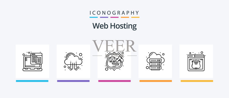 包含网络的Web主机线性图标图标素材