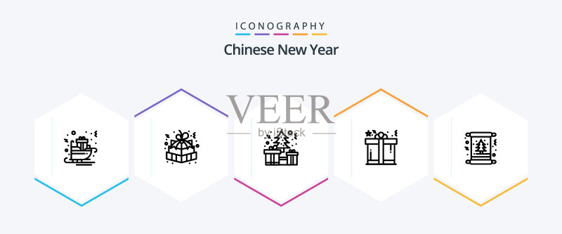 中国新年25个线性图标包图标素材