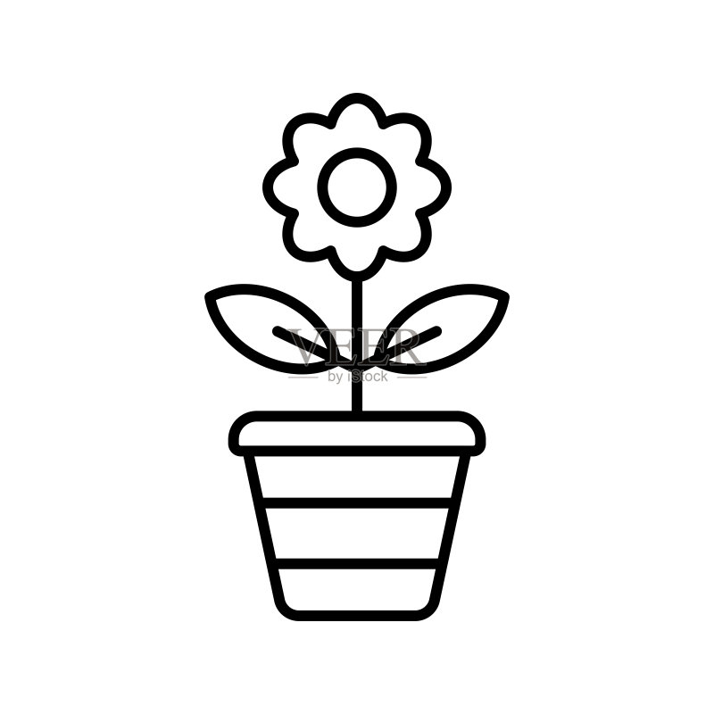 盆栽花朵图标矢量设计模板，简约现代图标素材