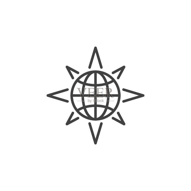 星形内部的地球矢量简易概念细线图标图标素材