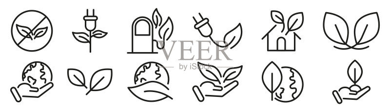环保线性图标集：环保世界与环保理念图标素材