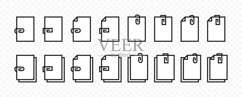 纸质文档扁平线性图标集，文件和矢量图形图标素材