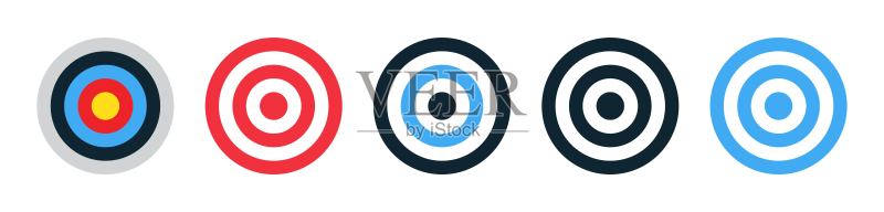 射箭靶图标集。靶子图标集。靶心矢量图标。目标概念图标。矢量图图标素材