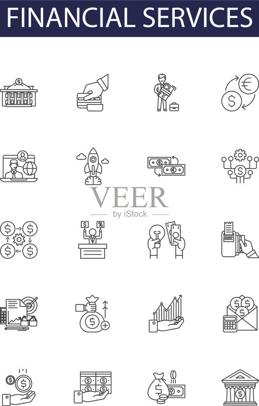 金融服务线性图标和标志图标素材