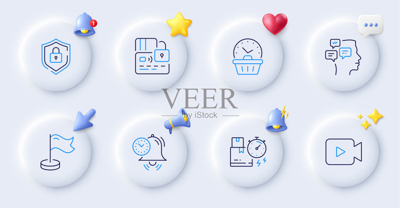 时间管理、卡片和交货时间线性图标。用于Web应用程序、印刷。矢量图图标素材