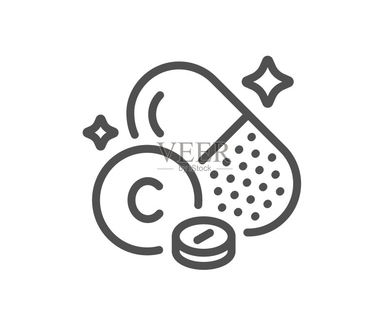 维生素C线条图标：抗坏血酸食物营养素图标素材
