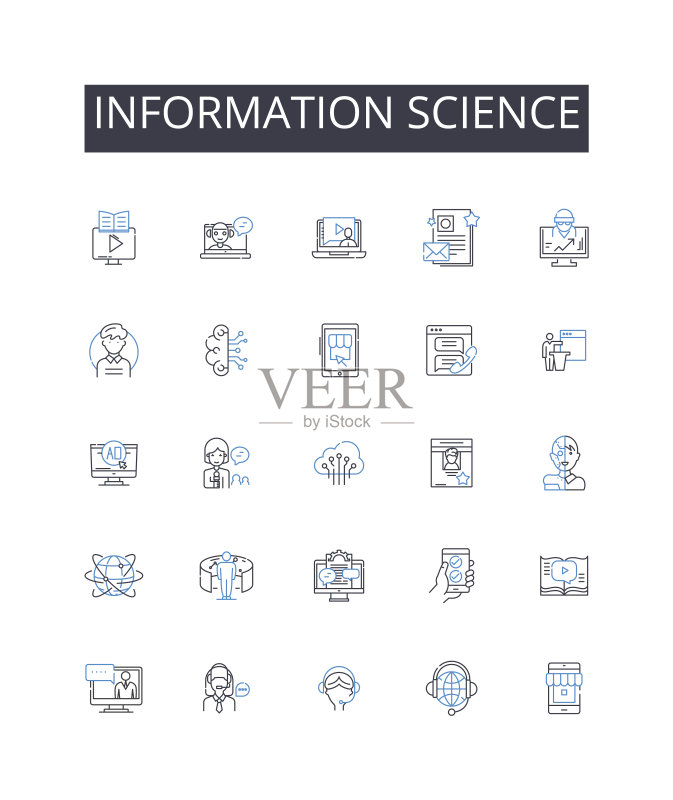 信息科学线性图标合集：分发、分配、管理、优化、规划、效率、生产力矢量线性图图标素材