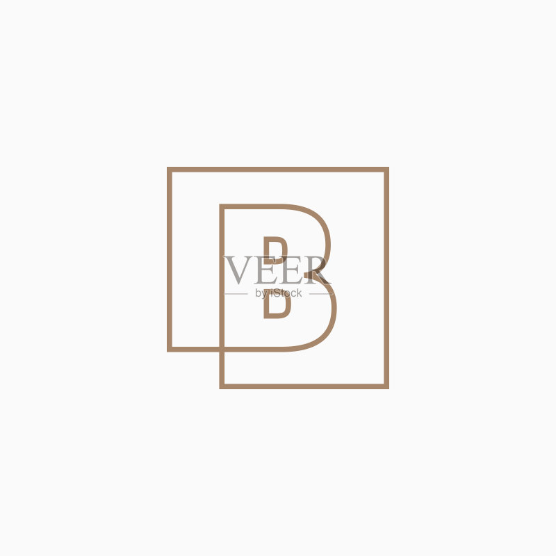 字母B轮廓连续线条金色方块图标矢量素材图标素材