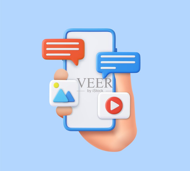 带有视频和照片图库的3D语音气泡图标图标素材