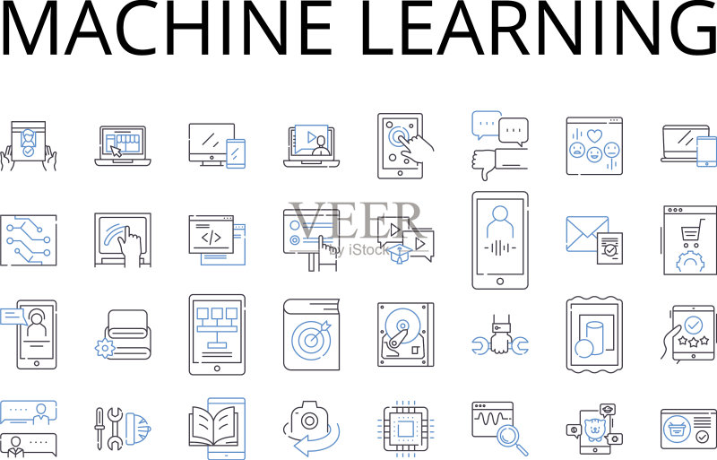 人工智能机器学习线性图标合集图标素材
