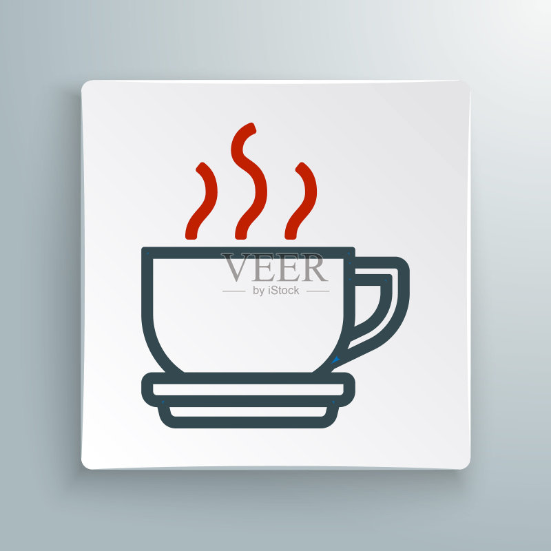 白色背景上的咖啡杯线性图标。茶杯。热饮咖啡。彩色轮廓概念。矢量图标素材