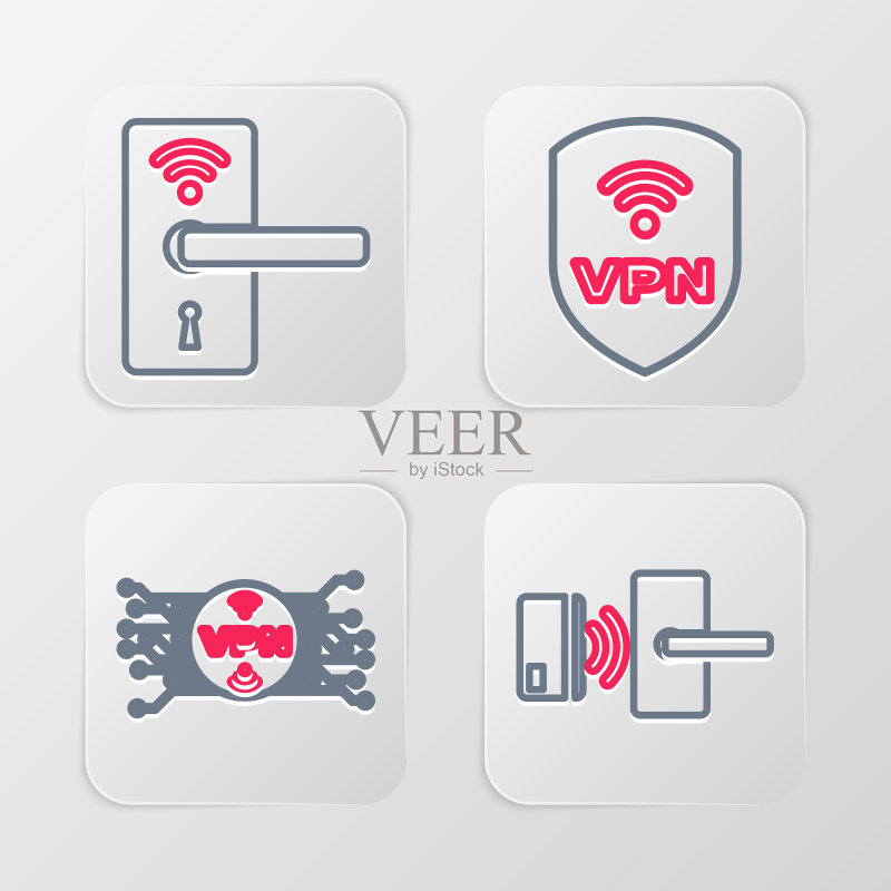无线数字门锁、VPN微芯片电路和盾牌图标矢量素材图标素材