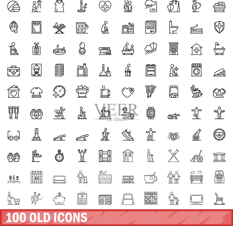 100个复古图标轮廓风格合集图标素材