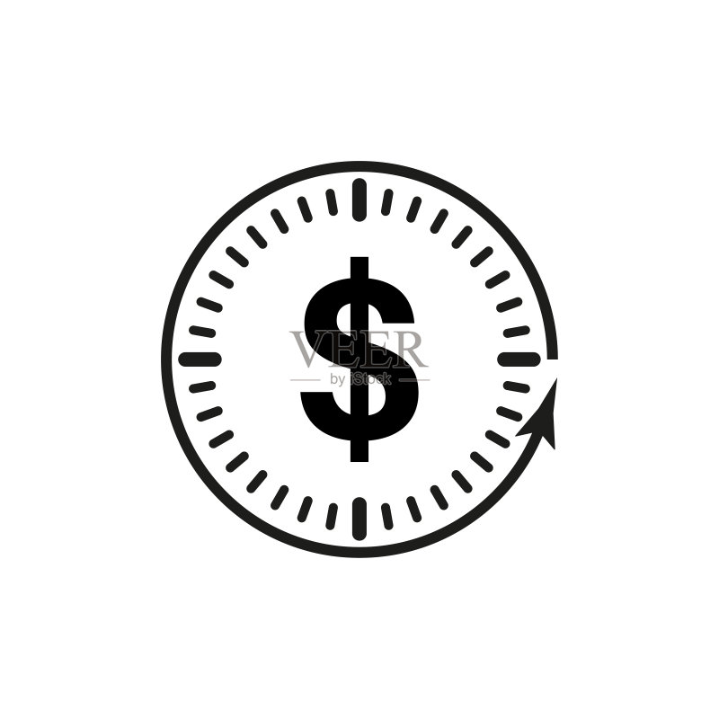 时间就是金钱图标：带有线性时钟的美元符号，矢量图图标素材