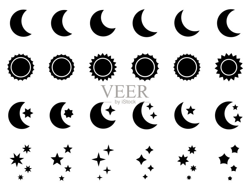 月亮、星星和太阳的夜间图标矢量图图标素材