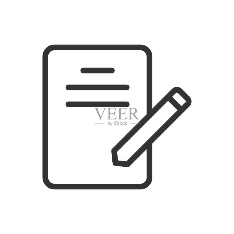 白色背景上的书写轮廓矢量图标：用于Web、移动和UI设计的书写线条图标图标素材