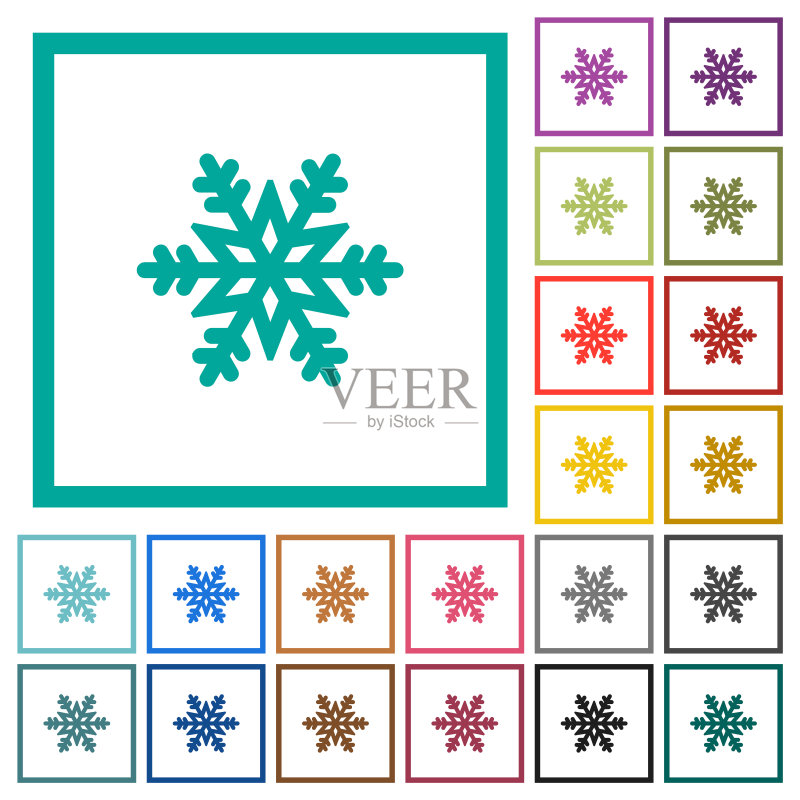 带象限框架的雪花扁平颜色图标图标素材