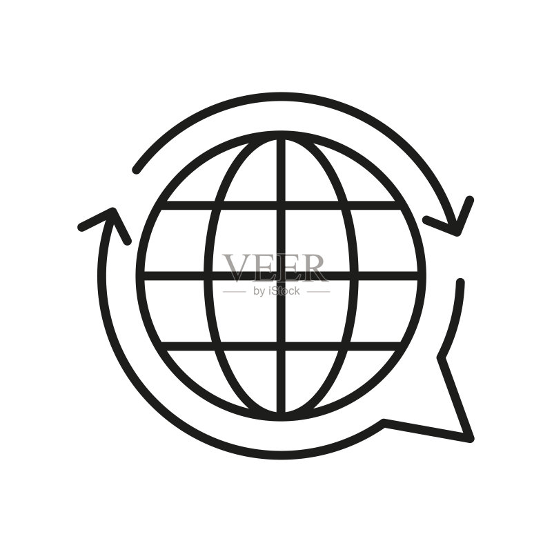 全球商务图标：国际外包标志，圆形箭头地球，消息图标地球矢量图图标素材