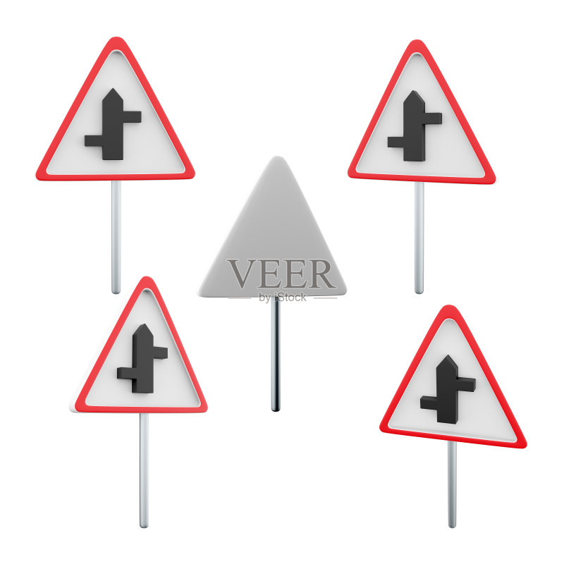 3D渲染：次要道路交叉路口标志图标素材