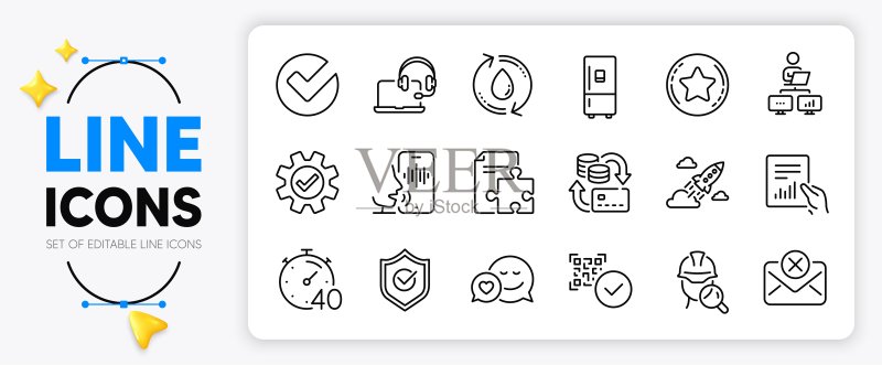 居家工作，咨询和二维码线性图标。用于Web应用程序。矢量图标素材