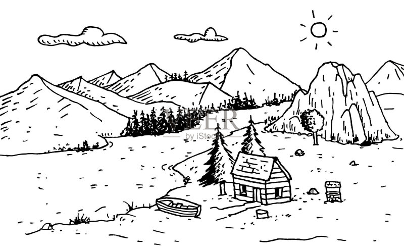 手绘乡村景观矢量插画插画图片素材