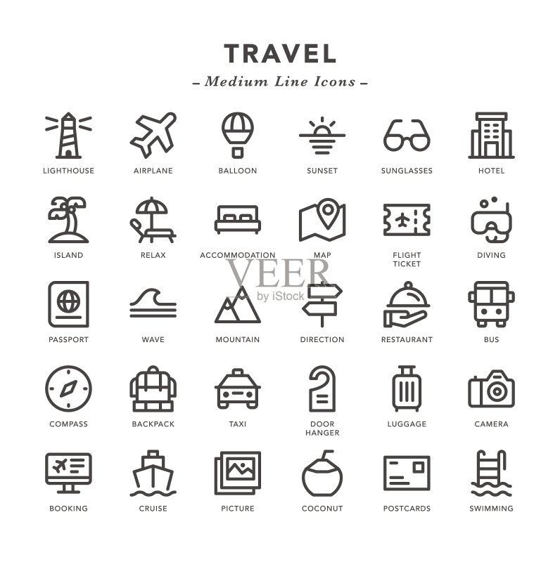 旅行 - 中等线性图标图标素材