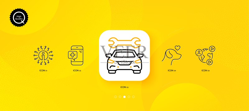 视频会议、医疗电话和汽车极简线条图标。适用于Web应用程序、打印。矢量素材图标素材