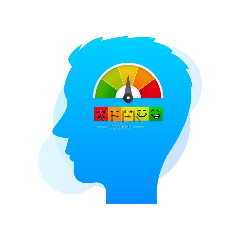 具有不同情绪的信用评分表矢量概念，隔离在白色背景上。头像图标图标素材