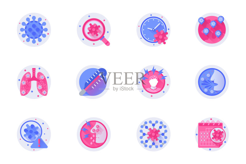 带新冠病毒概念的Web扁平彩色图标图标素材