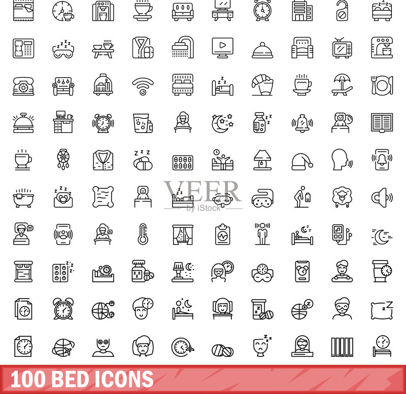 100个床图标轮廓样式图标素材