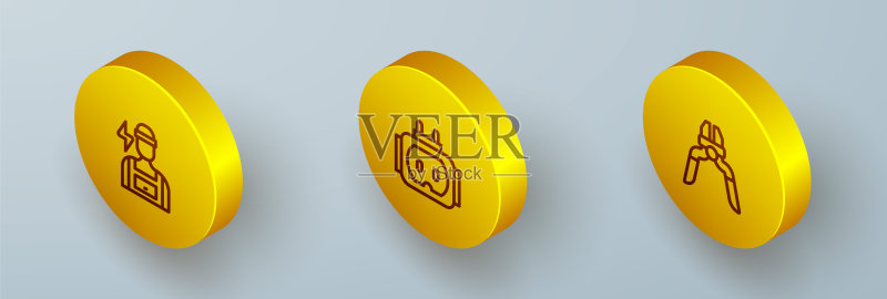 2.5D线条电工、三通插头和钳子工具图标图标素材