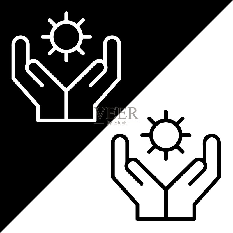 手持太阳的人工智能图标：人工智能系列的手持太阳矢量图标，轮廓风格图标素材