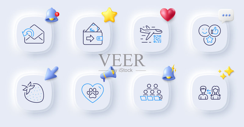 用于网络的二维码点赞和宠物护理线条图标图标素材