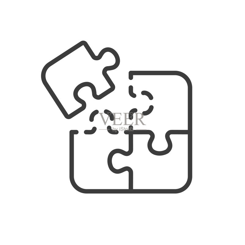 拼图图标矢量图，白色背景，可编辑笔触图标素材