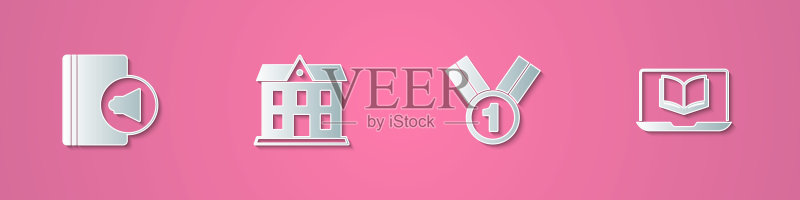 剪纸风格有声读物等图标图标素材