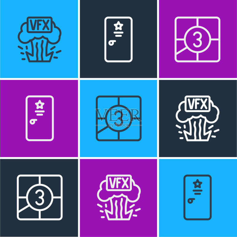 VFX、旧电影倒计时帧和后台icon矢量素材图标素材