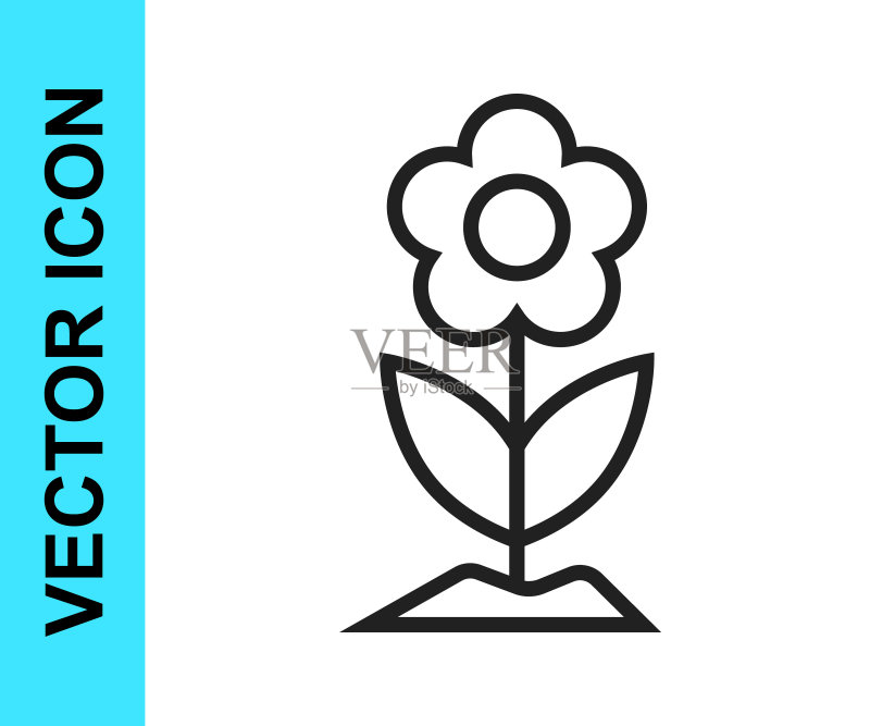 白色背景上的黑色花朵图标。矢量图图标素材