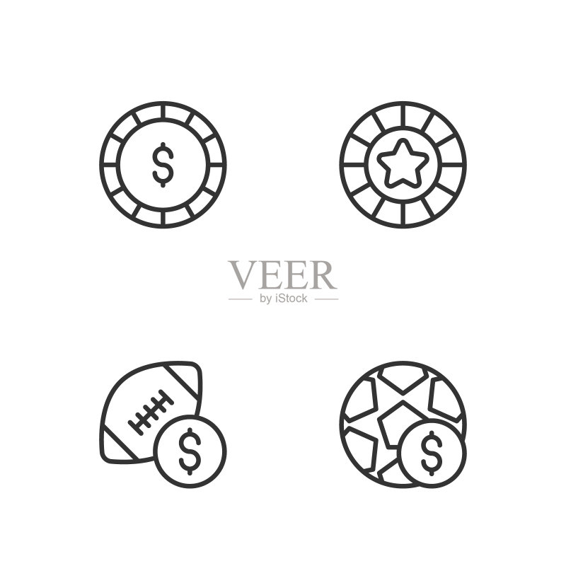 足球博彩，美式足球，带美元的筹码和游戏代币图标矢量素材图标素材