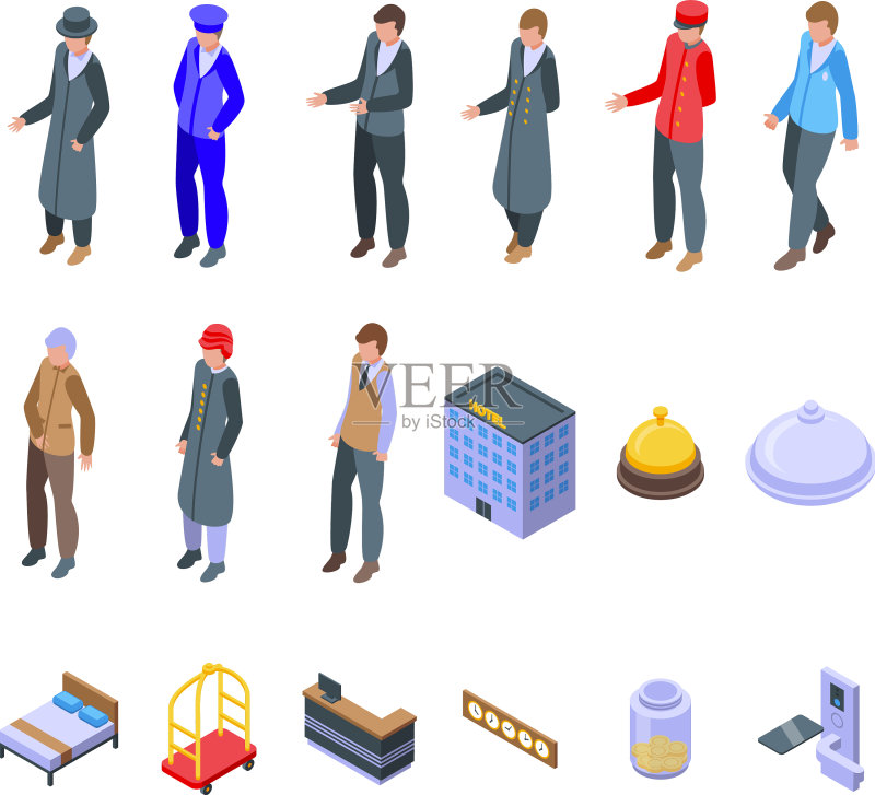 门卫图标集（2.5D酒店预订）图标素材
