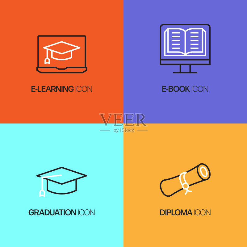 教育和学校相关线条图标，矢量符号图图标素材