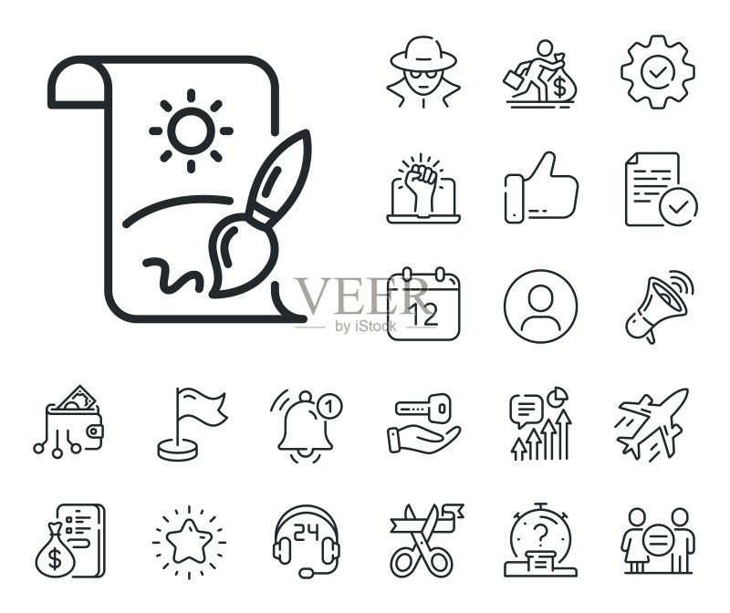 创意绘画笔刷线条图标。创意标志。工薪阶层、性别平等和警报铃。矢量图标素材