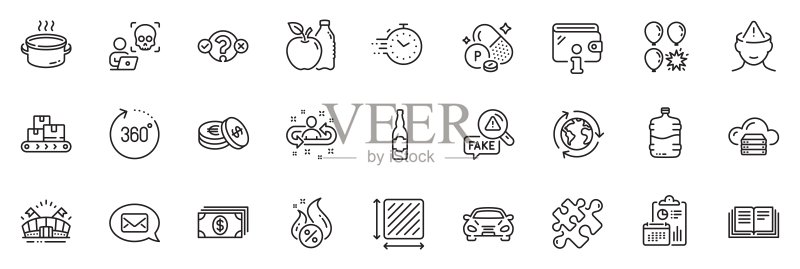 云服务器、磷矿物和批发商品线性图标包。适用于Web应用程序。矢量素材图标素材